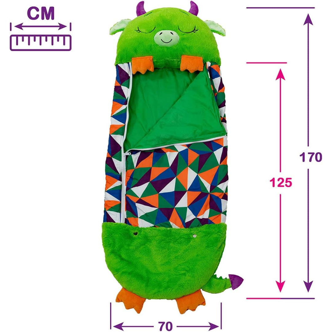 Saco de Dormir y Almohada 2 en 1 para niñ@s, Diseño Dragón Verde.